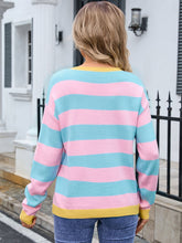 Load image into Gallery viewer, Striped Round Neck Dropped Shoulder Sweater (multiple color options)
