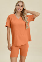 Load image into Gallery viewer, Ribbed V-Neck Short Sleeve Top and Shorts Set (multiple color options)
