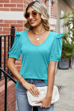 Load image into Gallery viewer, Round Neck Ruffle Trim Short Sleeve Top  (multiple color options)
