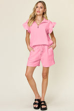 Load image into Gallery viewer, Texture Flounce Sleeve Top and Drawstring Shorts Set (multiple color options)
