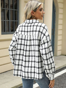 Plaid Collared Neck Long Sleeve Jacket (multiple color options)