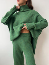 Load image into Gallery viewer, Slit Turtleneck Long Sleeve Top and Pants Sweater Set (multiple color options)
