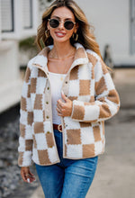 Load image into Gallery viewer, Checkered Snap Down Long Sleeve Teddy Jacket  (multiple color options)
