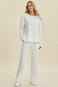 Cable-Knit Long Sleeve Top and Pants Set (multiple color options)