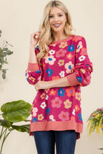 Load image into Gallery viewer, Side Slit Flower Print Long Sleeve Top in Fuchsia
