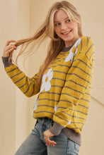 Load image into Gallery viewer, Flower Stripe Round Neck Long Sleeve Sweater
