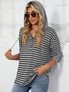 Drawstring Striped Long Sleeve Hoodie (multiple color options)