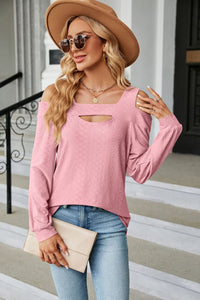 Cold Shoulder Square Neck Cutout Blouse (multiple color options)