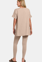 Load image into Gallery viewer, V-Neck Rolled Short Sleeve T-Shirt and Leggings Lounge Set in Lt Mocha
