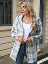 Load image into Gallery viewer, Drawstring Plaid Button Up Hooded Jacket (multiple color options)
