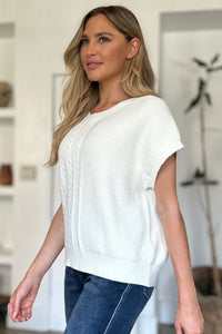 Cable-Knit Round Neck Short Sleeve Sweater (multiple color options)