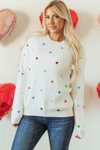 Load image into Gallery viewer, Heart Sequin Round Neck Long Sleeve Sweater
