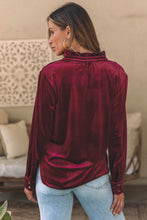 Load image into Gallery viewer, Frill Half Button Mock Neck Long Sleeve Blouse (multiple color options)
