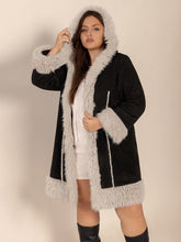 Load image into Gallery viewer, Fuzzy Trim Open Front Long Sleeve Hooded Coat
