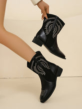 Load image into Gallery viewer, Embroidered PU Leather Block Heel Boots (2 color options)
