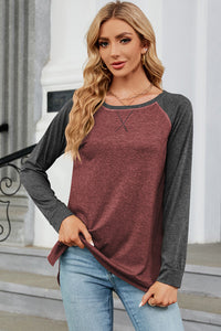 Heathered Round Neck Long Sleeve Top (multiple color options)