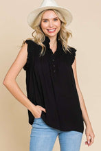 Load image into Gallery viewer, Frill Edge Smocked Sleeveless Top in Black
