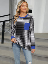 Load image into Gallery viewer, Pocketed Striped Round Neck Long Sleeve Top (multiple color options)
