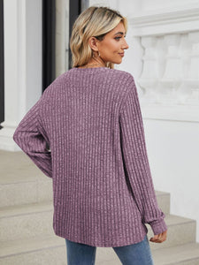 Ribbed Notched Long Sleeve Top (multiple color options)