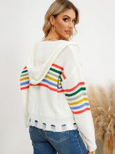 Load image into Gallery viewer, Drawstring Striped Dropped Shoulder Hooded Cardigan
