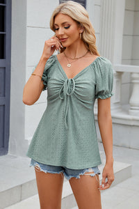 Eyelet Drawstring Short Sleeve Top  (multiple color options)