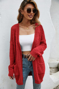 Open Front Openwork Fuzzy Cardigan with Pockets (multiple color options)