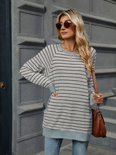 Load image into Gallery viewer, Pocketed Striped Round Neck Long Sleeve T-Shirt (multiple color options)
