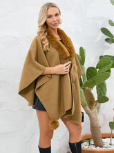 Load image into Gallery viewer, Fuzzy Trim Open Front Poncho (multiple color options)
