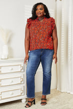 Load image into Gallery viewer, Scarlet Petals Floral Flutter Sleeve Notched Neck Blouse (multiple color options)
