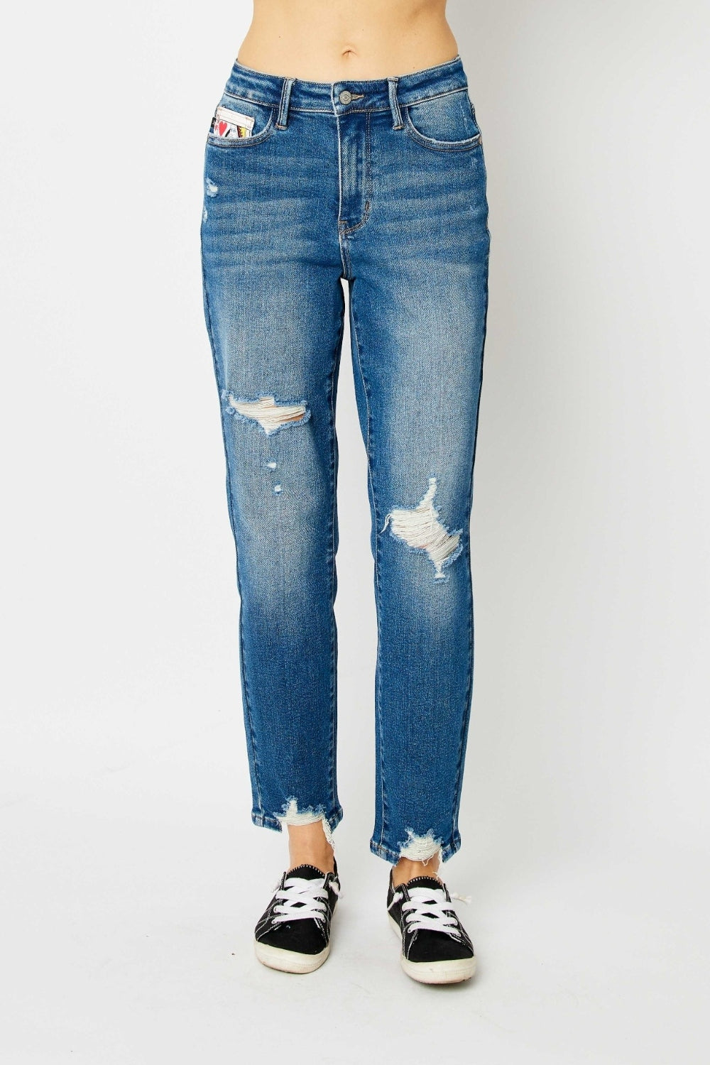 Queen of Hearts Distressed Slim Jeans by Judy Blue