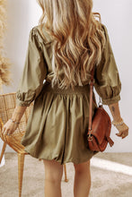 Load image into Gallery viewer, Smocked Johnny Collar Three-Quarter Sleeve Mini Dress
