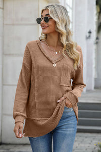 Exposed Seam V-Neck Long Sleeve Top (multiple color options)