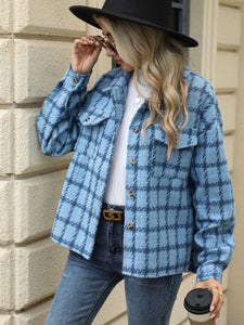 Plaid Collared Neck Long Sleeve Jacket (multiple color options)