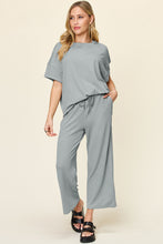 Load image into Gallery viewer, Texture Round Neck Short Sleeve T-Shirt and Wide Leg Pants (multiple color options)
