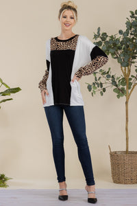 Leopard Color Block Exposed Seam Top