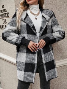 Plaid Long Sleeve Hooded Coat (multiple color options)