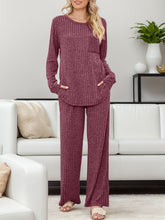 Load image into Gallery viewer, Round Neck Long Sleeve Top and Pants Lounge Set  (multiple color options)
