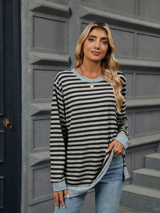 Striped Round Neck Long Sleeve Top (multiple color options)