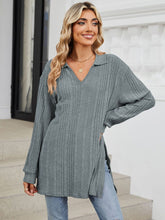 Load image into Gallery viewer, Slit Johnny Collar Long Sleeve Top (multiple color options)
