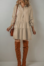 Load image into Gallery viewer, Tiered Collared Neck Balloon Sleeve Shirt Dress (2 color options)
