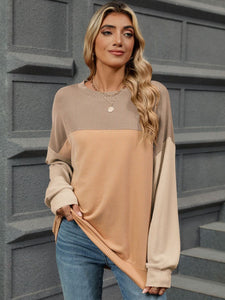 Contrast Round Neck Long Sleeve Top (multiple color options)