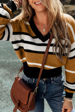 Load image into Gallery viewer, Contrast Stripes V Neck Long Sleeve Sweater
