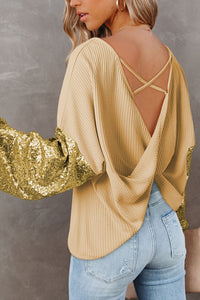 Sequin Waffle-Knit Blouse (multiple color options)