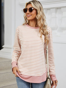 Striped Round Neck Long Sleeve Sweatshirt (multiple color options)