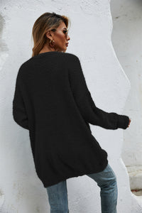 Open Front Openwork Fuzzy Cardigan with Pockets (multiple color options)