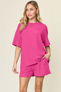 Round Neck Short Sleeve T-Shirt and Shorts Set (multiple color options)