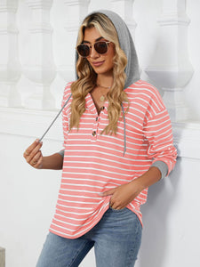 Drawstring Striped Long Sleeve Hoodie (multiple color options)