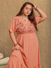 Load image into Gallery viewer, Frill Embroidered V-Neck Half Sleeve Maxi Dress
