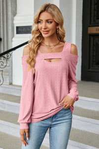 Cold Shoulder Square Neck Cutout Blouse (multiple color options)