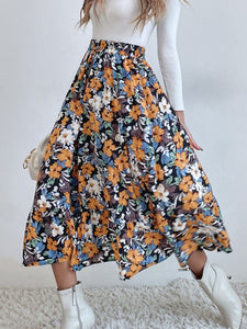 Printed Elastic Waist Midi Skirt (multiple color/print options)